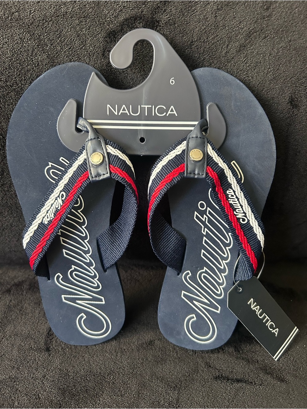 Nautica Navy and Red Striped Flip Flops